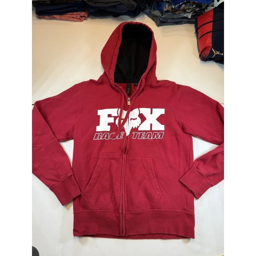 Vintage‎ Men's Fox Racing Race Team Zip Up Red Hoodie SZ Medium  Good Condition
